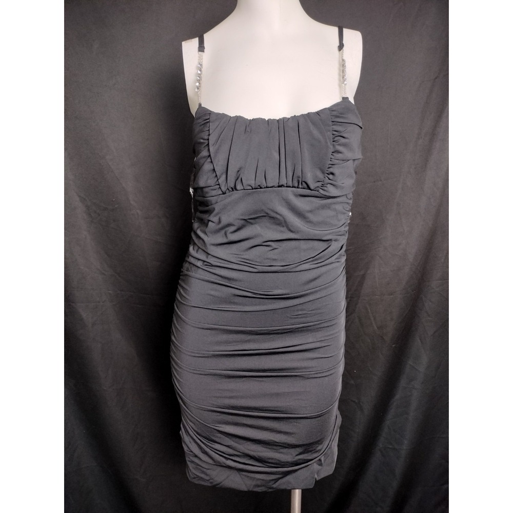 Poetry Black Dress Size M ruched prom dance formal party bling lined NEW